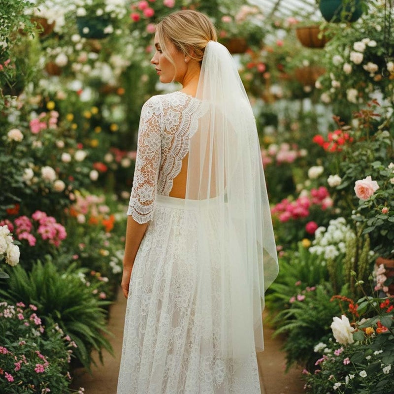 Unsutuo 1 Tier Bride Wedding Veil Ivory Fingertip Bridal Tulle Veil with Comb and Cut Edge (Ivory) - Image 3
